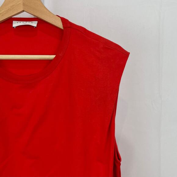 SANDRO Paris Sz 1 4 S T Shirt With Belt In Rouge Cerise Cap Sleeve Tie Back Red - Picture 7 of 12